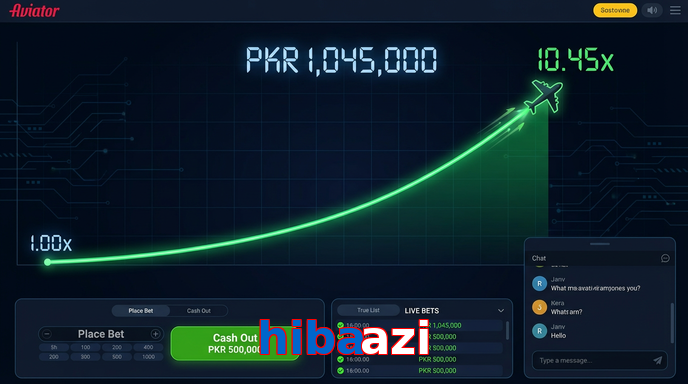 Main screen of Hibaazi aviator page for PK players